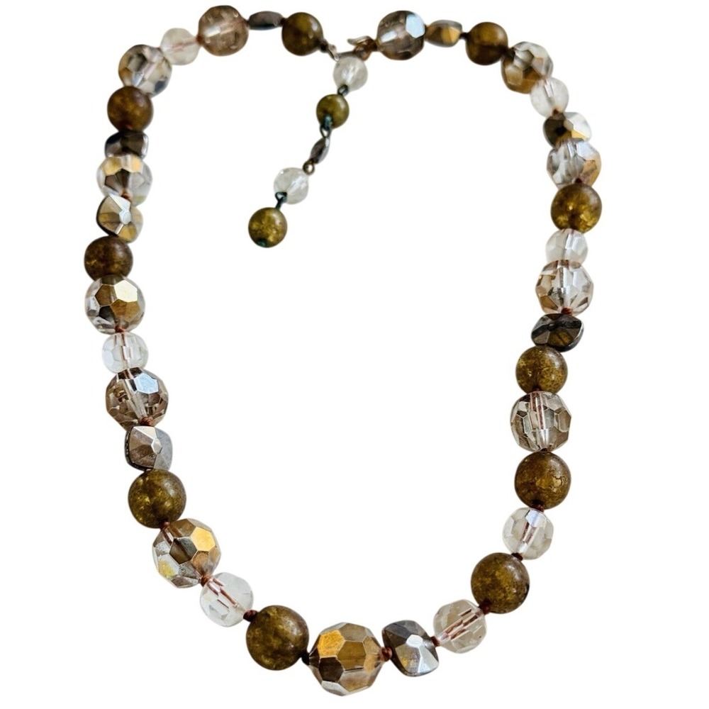 VTG Necklace Austrianโ Crystal Beads Beaded Glass 1960s Japan Bronze Glitzy 19"